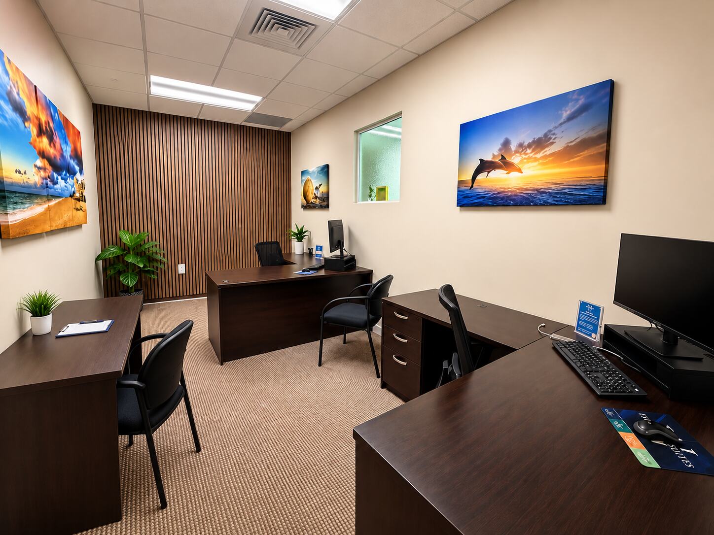 Furnished three-desk interior office at W Executive Suites St. Lucie West